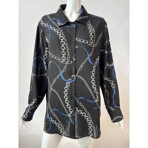 Chelsea & Theodore Chain Print Button-Up Blouse Tunic XL Polyester New With Tags